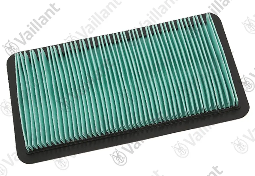 Vaillant Papierfilter in rechteckiger Form mit gefalteter Struktur, geeignet für bestimmte Heizungsmodelle.